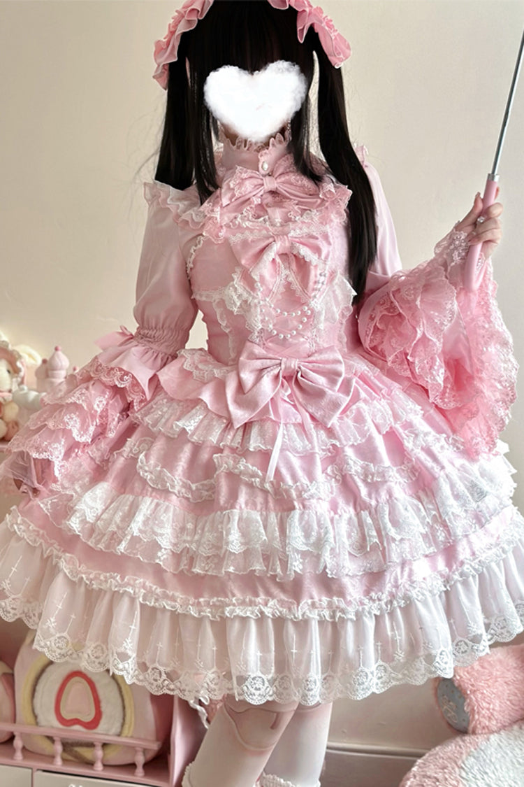 Sweet Lolita JSK - Love And Heart Flutter, Pink, Bow Detail, Lace Trim, Ruffled - additional product view 3