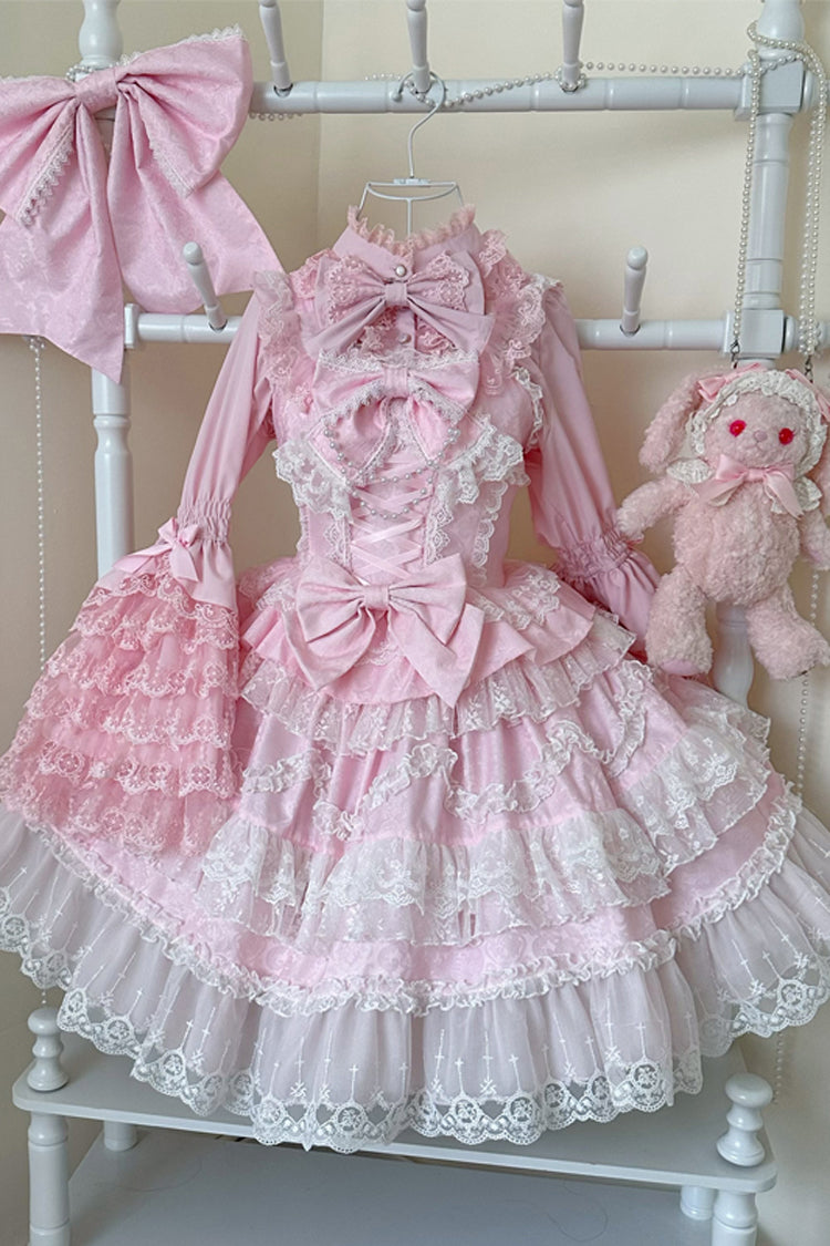 Sweet Lolita JSK - Love And Heart Flutter, Pink, Bow Detail, Lace Trim, Ruffled - additional product view 4
