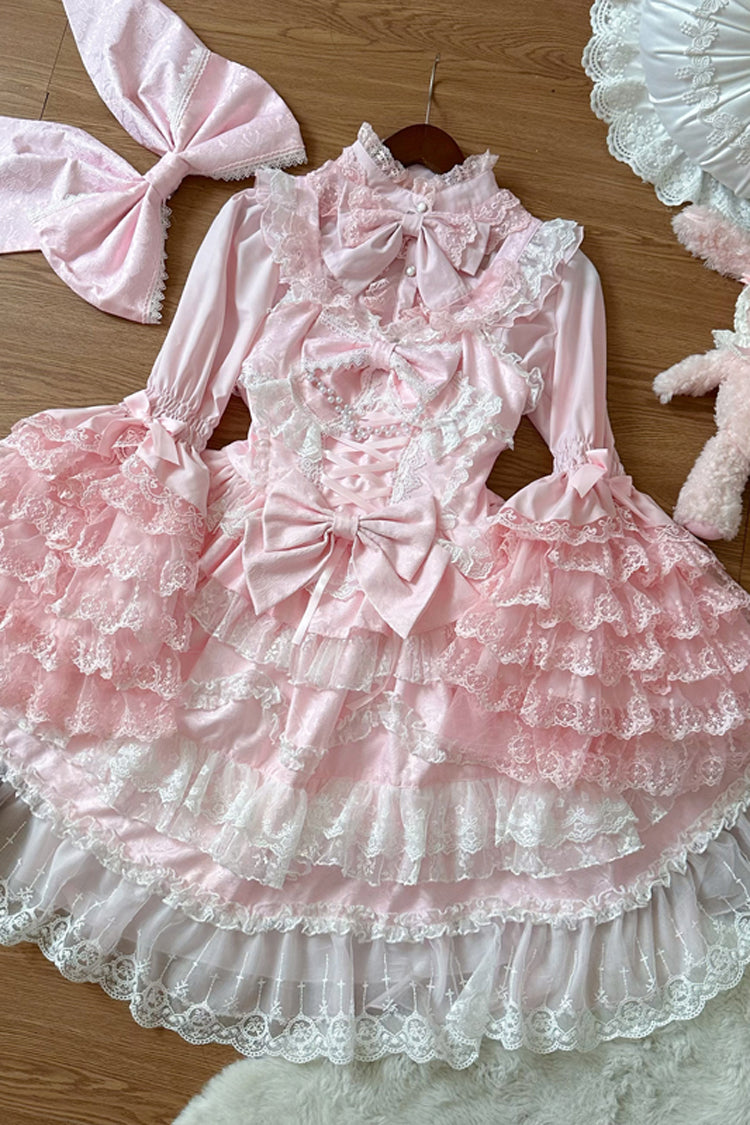 Sweet Lolita JSK - Love And Heart Flutter, Pink, Bow Detail, Lace Trim, Ruffled - additional product view 6