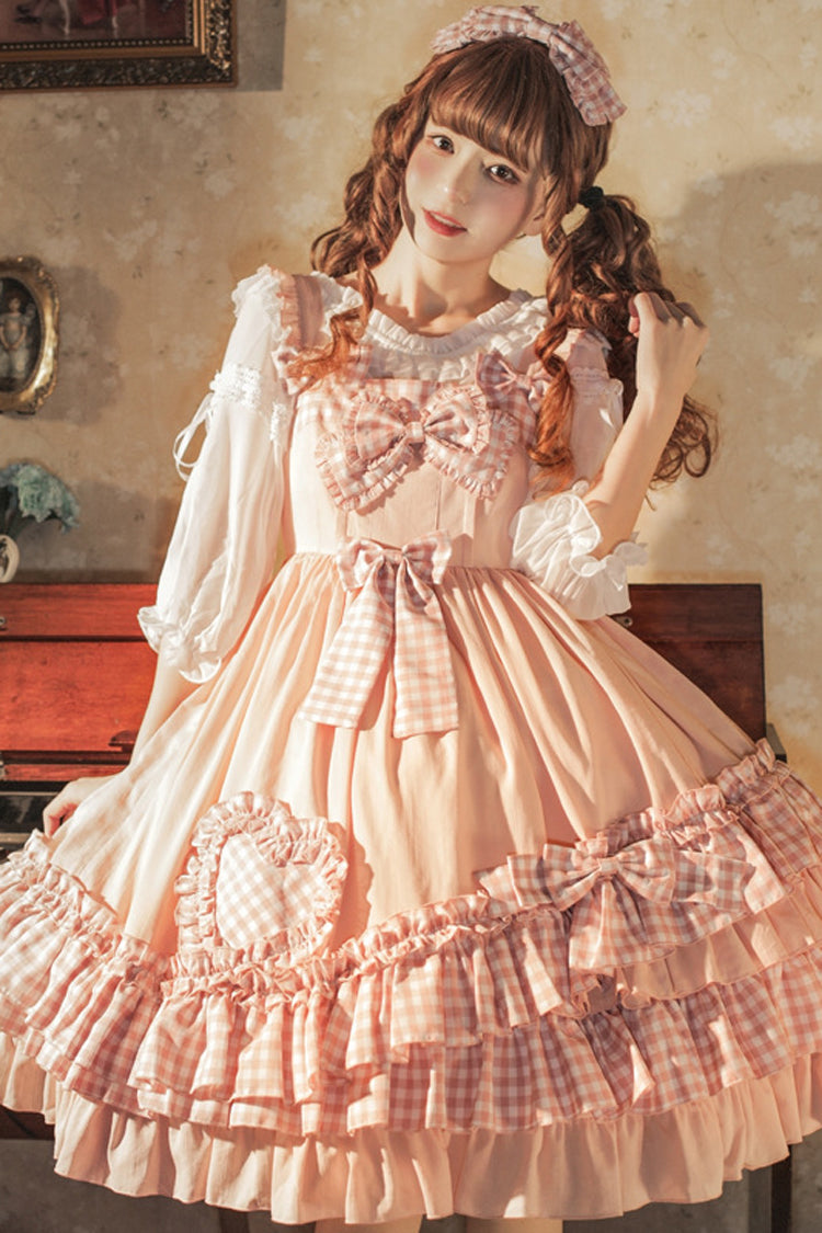Sweet Lolita JSK - Love Heart Shape Pockets, Pink, Ruffled, Bow Detail - additional product view 3