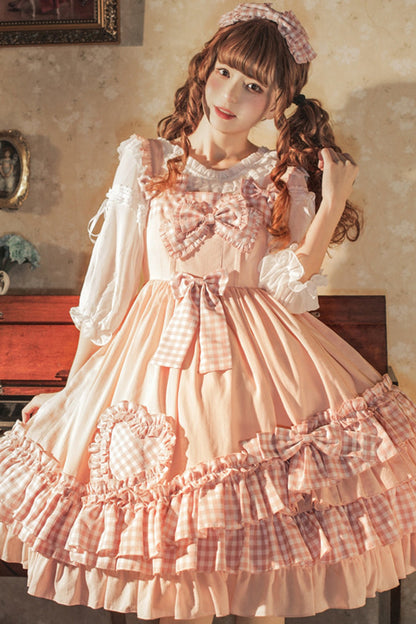 Sweet Lolita JSK - Love Heart Shape Pockets, Pink, Ruffled, Bow Detail - additional product view 3