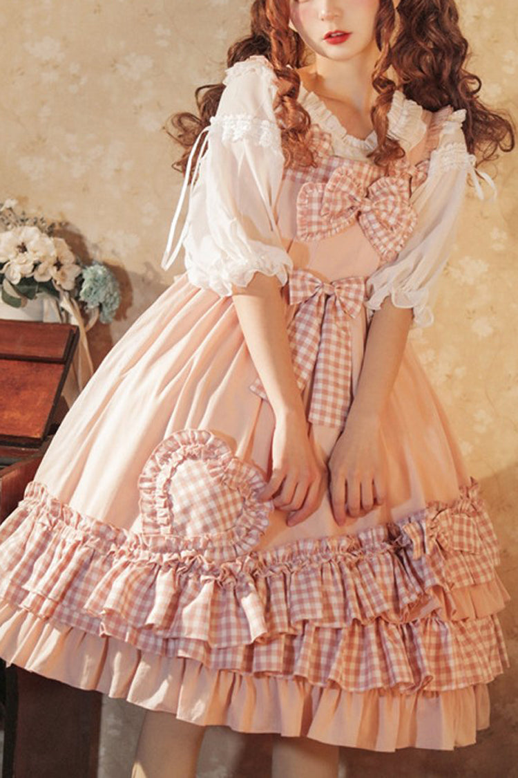 Sweet Lolita JSK - Love Heart Shape Pockets, Pink, Ruffled, Bow Detail - main product image
