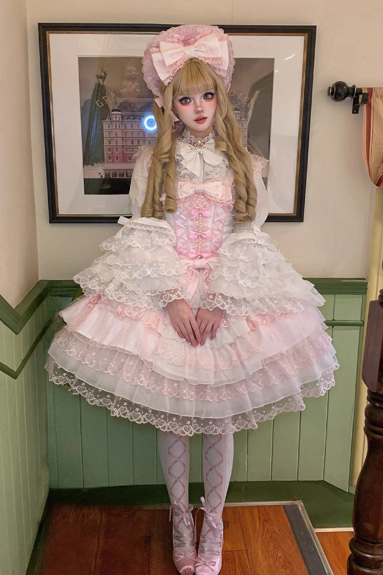 Sweet Lolita JSK - Love Overture, 2 Colors, Bow Detail, Lace Trim, Ruffled - additional product view 2