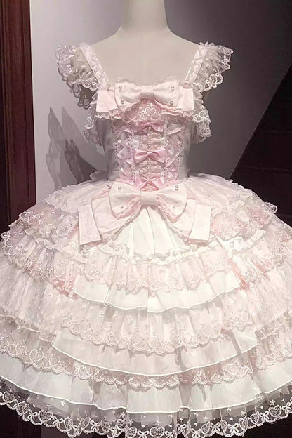 Sweet Lolita JSK - Love Overture, 2 Colors, Bow Detail, Lace Trim, Ruffled - additional product view 3