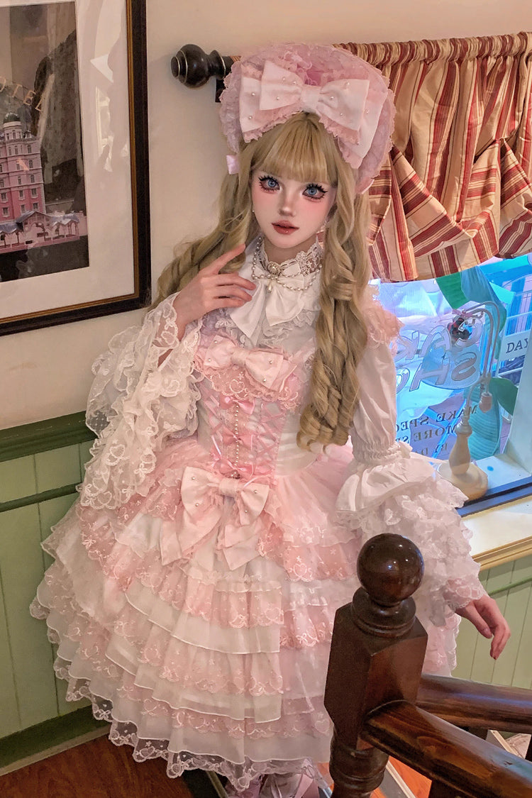 Sweet Lolita JSK - Love Overture, 2 Colors, Bow Detail, Lace Trim, Ruffled - additional product view 6