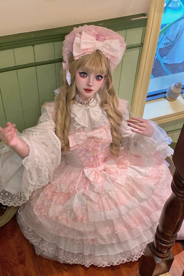 Sweet Lolita JSK - Love Overture, 2 Colors, Bow Detail, Lace Trim, Ruffled - additional product view 10