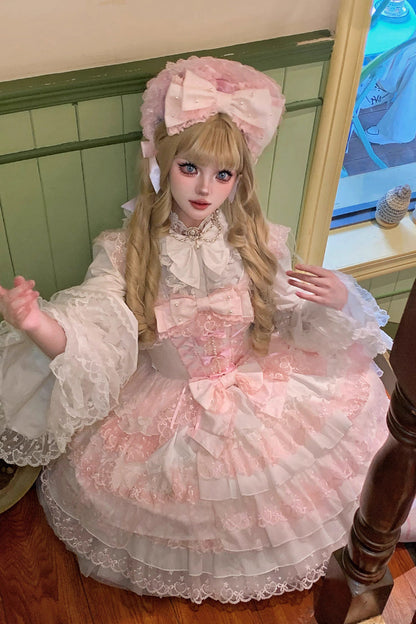 Sweet Lolita JSK - Love Overture, 2 Colors, Bow Detail, Lace Trim, Ruffled - additional product view 10