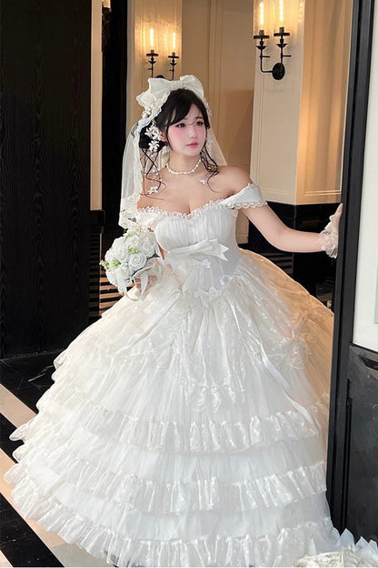 Sweet Lolita JSK - Maiden Lace, White, Lace Trim, Ruffled, Layered - additional product view 3