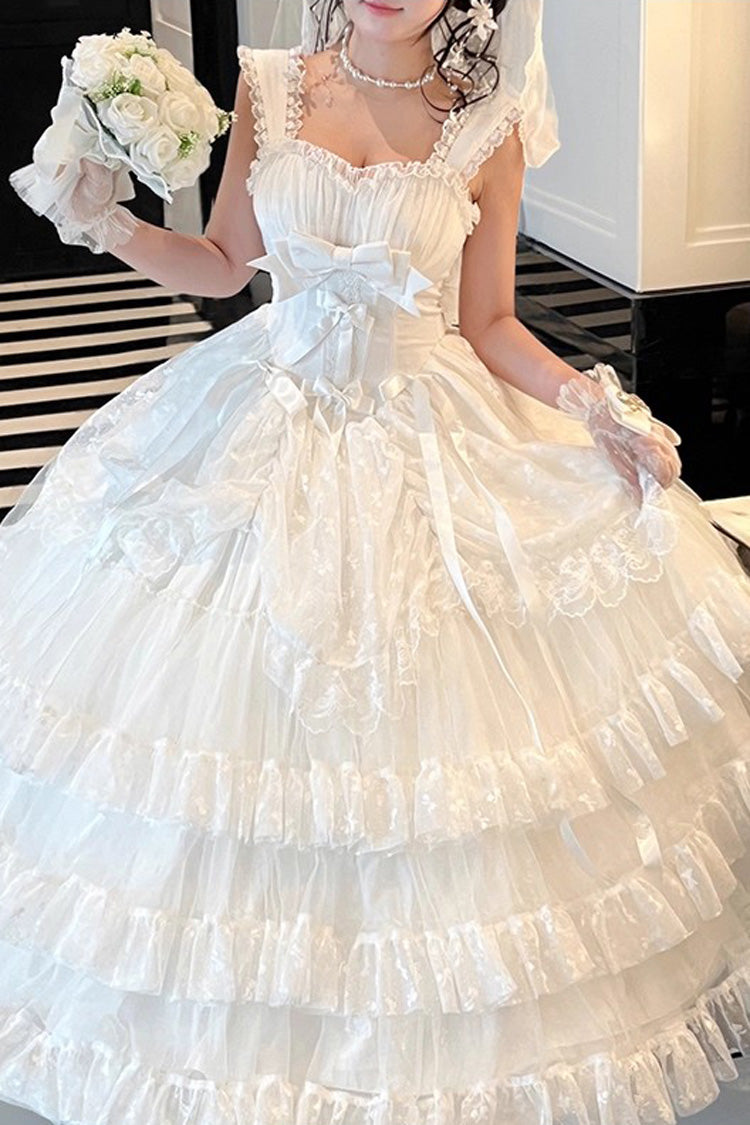 Sweet Lolita JSK - Maiden Lace, White, Lace Trim, Ruffled, Layered - additional product view 4
