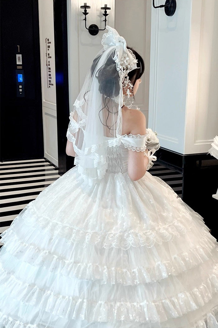 Sweet Lolita JSK - Maiden Lace, White, Lace Trim, Ruffled, Layered - additional product view 5