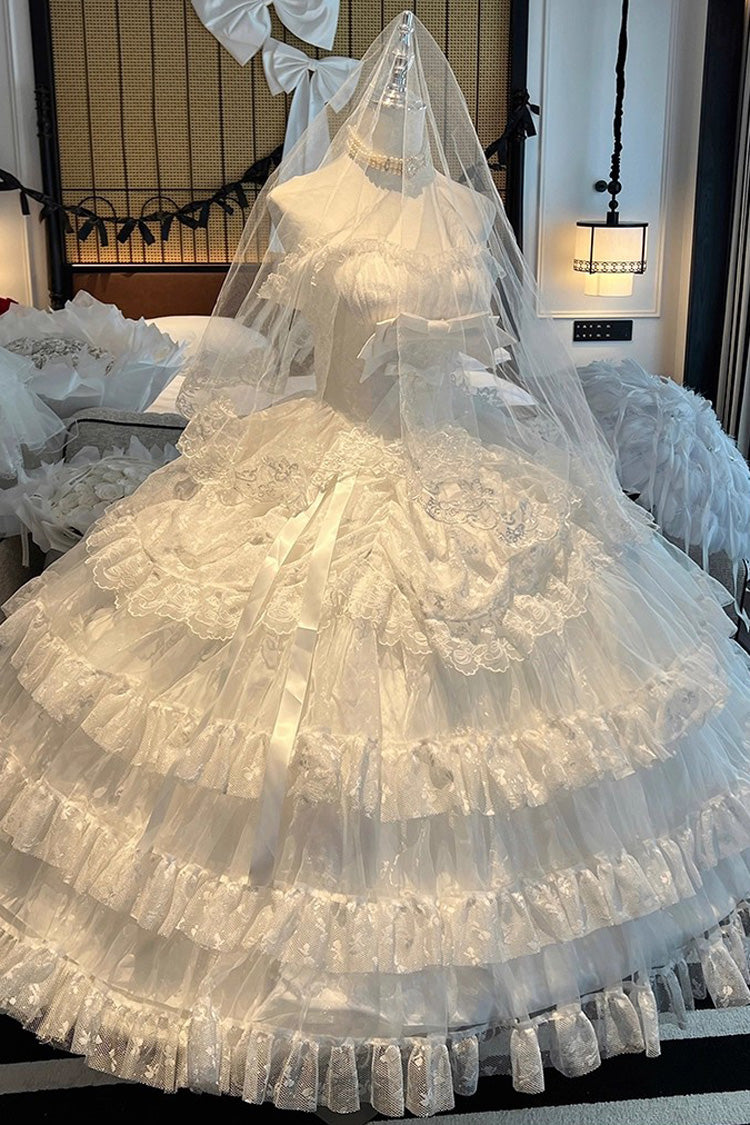 Sweet Lolita JSK - Maiden Lace, White, Lace Trim, Ruffled, Layered - additional product view 7