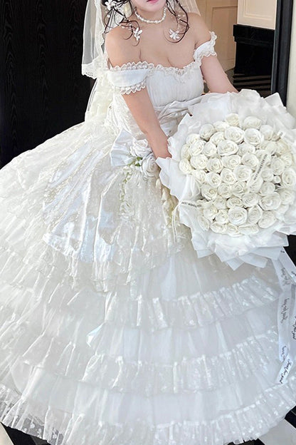 Sweet Lolita JSK - Maiden Lace, White, Lace Trim, Ruffled, Layered - additional product view 8