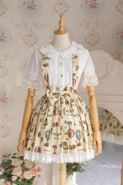 Sweet Lolita JSK - Mechanical Balloon, 2 Colors, Bow Detail, Lace Trim, Printed - S-M Beige / L-XL Beige / 2XL Beige option