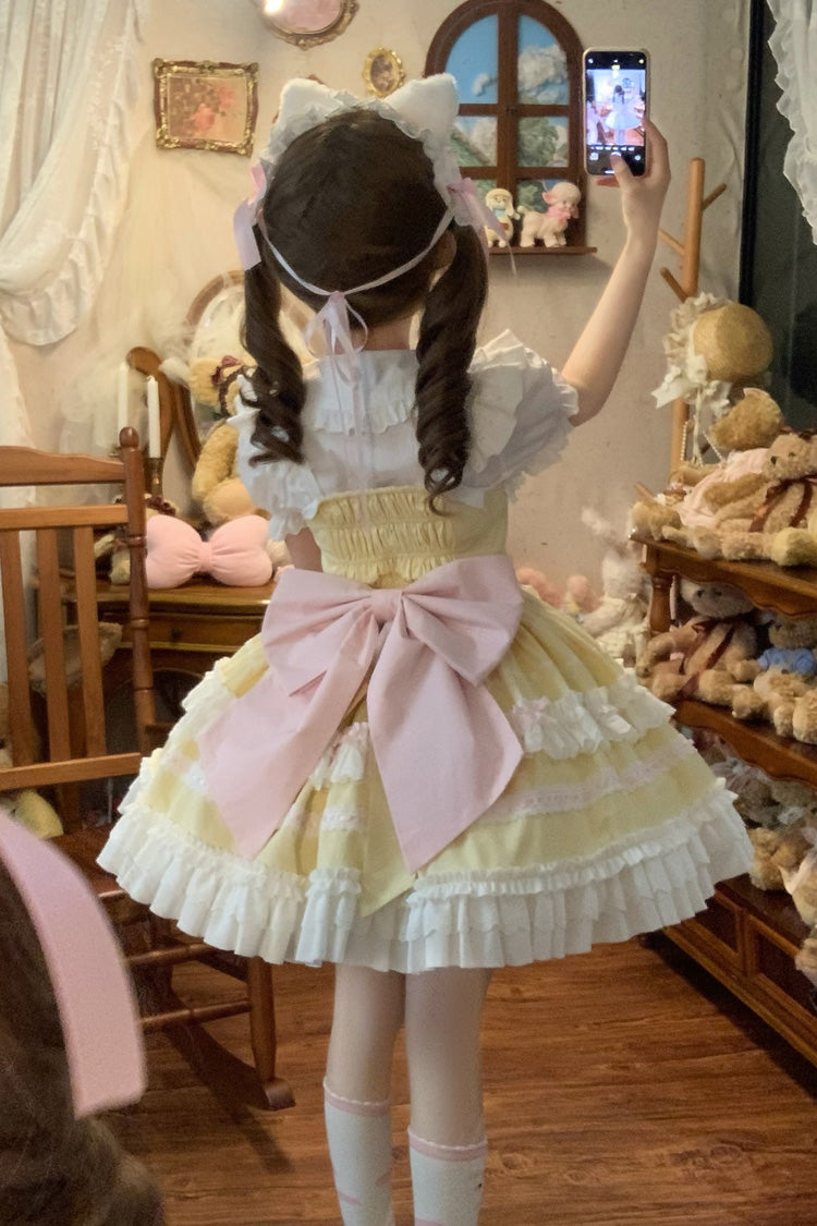 Sweet Lolita JSK - Meowling Sweet Maid, Yellow, Bow Detail, Lace Trim, Ruffled - additional product view 7