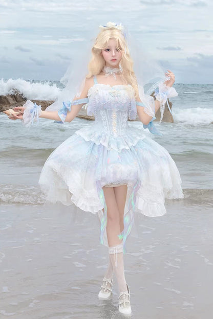 Sweet Lolita JSK - Mermaid’s Tears, Blue, Printed - Lolita Coordinate Dress - additional product view 4