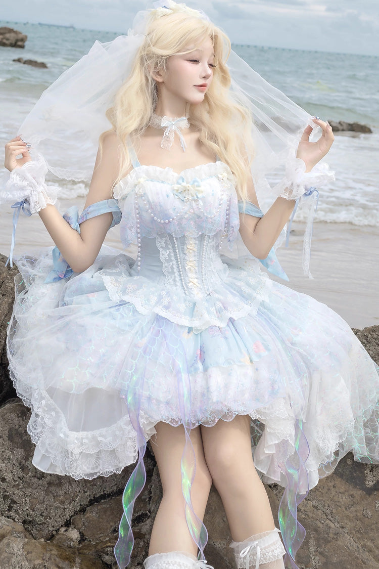 Sweet Lolita JSK - Mermaid’s Tears, Blue, Printed - Lolita Coordinate Dress - additional product view 6
