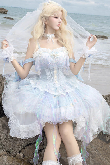 Sweet Lolita JSK - Mermaid’s Tears, Blue, Printed - Lolita Coordinate Dress - additional product view 6
