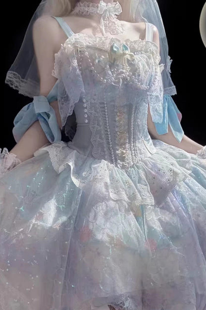 Sweet Lolita JSK - Mermaid’s Tears, Blue, Printed - Lolita Coordinate Dress - additional product view 7