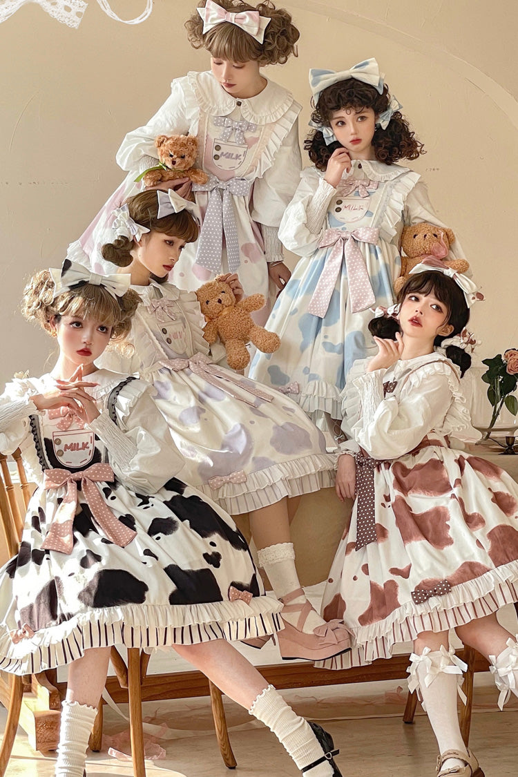 Sweet Lolita JSK - Milk Cow Print, 5 Colors, Ruffled, Printed, Bow Detail - additional product view 6