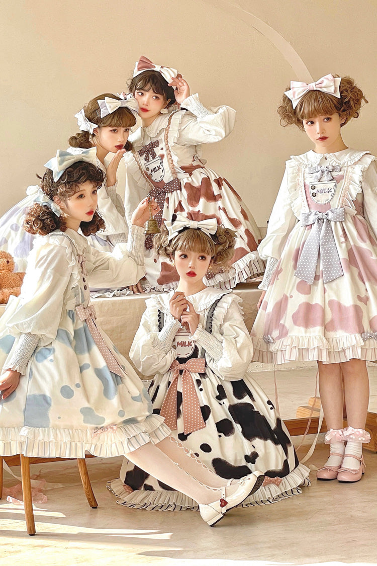 Sweet Lolita JSK - Milk Cow Print, 5 Colors, Ruffled, Printed, Bow Detail - additional product view 7