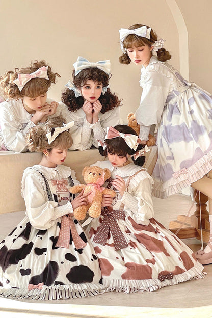 Sweet Lolita JSK - Milk Cow Print, 5 Colors, Ruffled, Printed, Bow Detail - additional product view 8