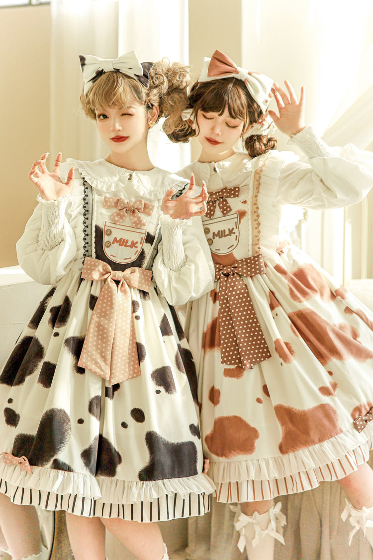 Sweet Lolita JSK - Milk Cow Print, 5 Colors, Ruffled, Printed, Bow Detail - additional product view 9