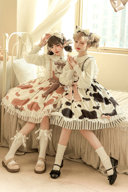 Sweet Lolita JSK - Milk Cow Print, 5 Colors, Ruffled, Printed, Bow Detail - additional product view 10