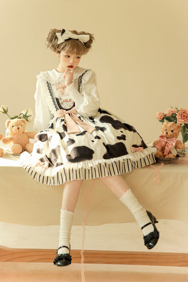 Sweet Lolita JSK - Milk Cow Print, 5 Colors, Ruffled, Printed, Bow Detail - additional product view 11