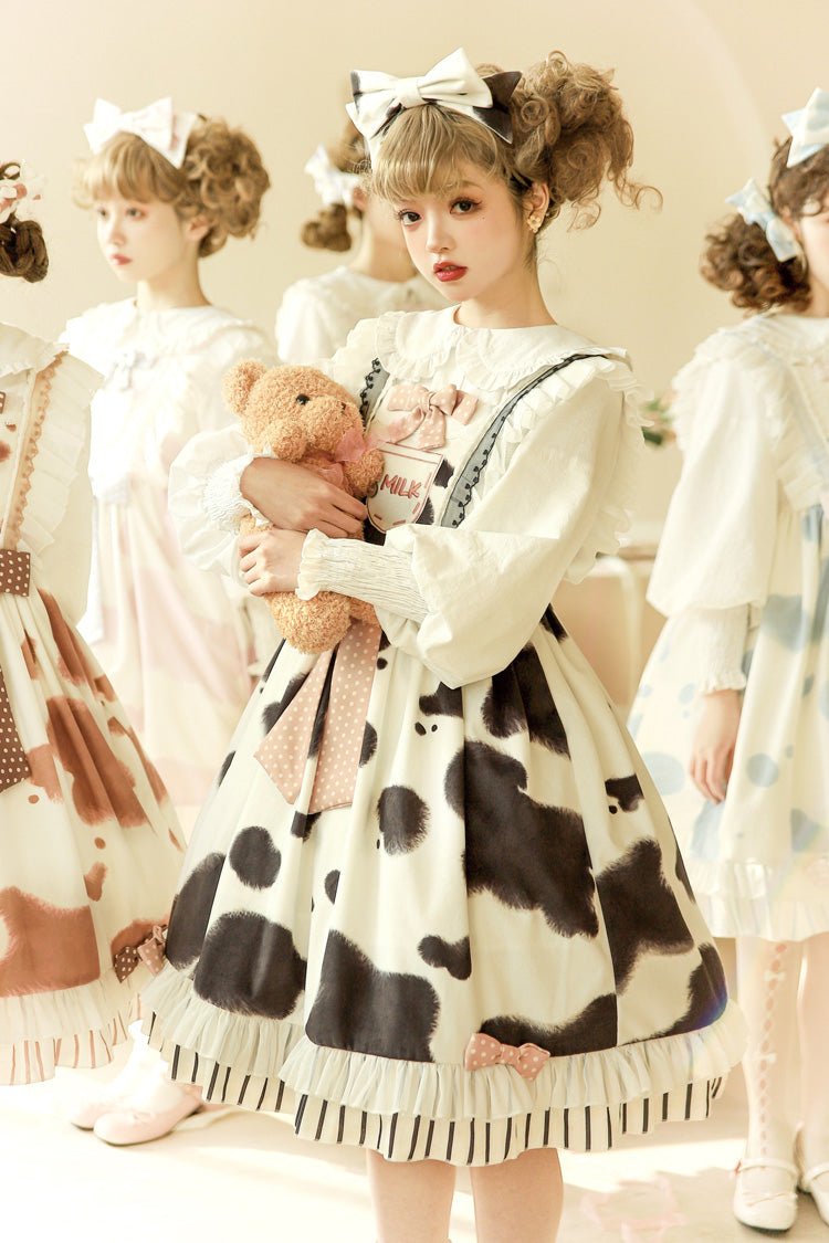 Sweet Lolita JSK - Milk Cow Print, 5 Colors, Ruffled, Printed, Bow Detail - additional product view 13