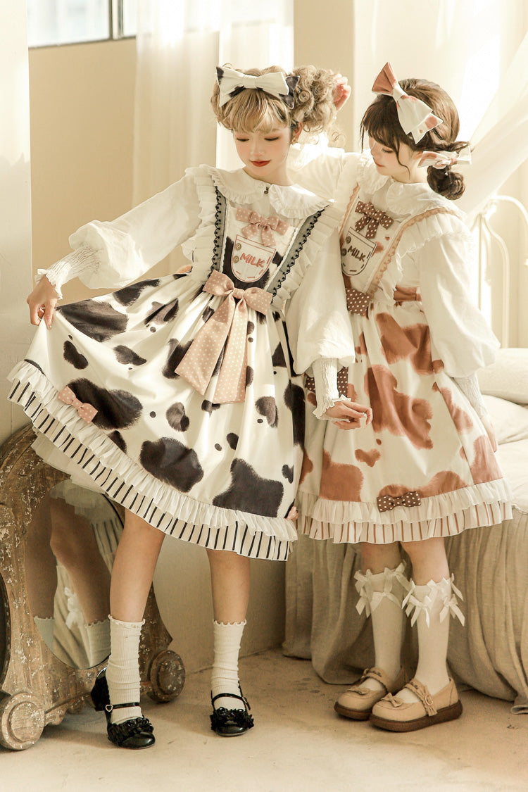 Sweet Lolita JSK - Milk Cow Print, 5 Colors, Ruffled, Printed, Bow Detail - additional product view 14