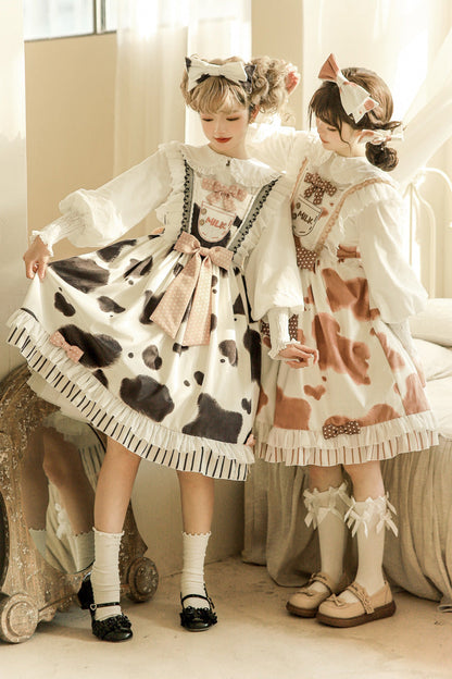 Sweet Lolita JSK - Milk Cow Print, 5 Colors, Ruffled, Printed, Bow Detail - additional product view 14