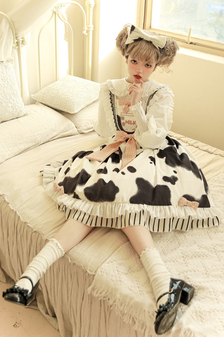 Sweet Lolita JSK - Milk Cow Print, 5 Colors, Ruffled, Printed, Bow Detail - additional product view 15
