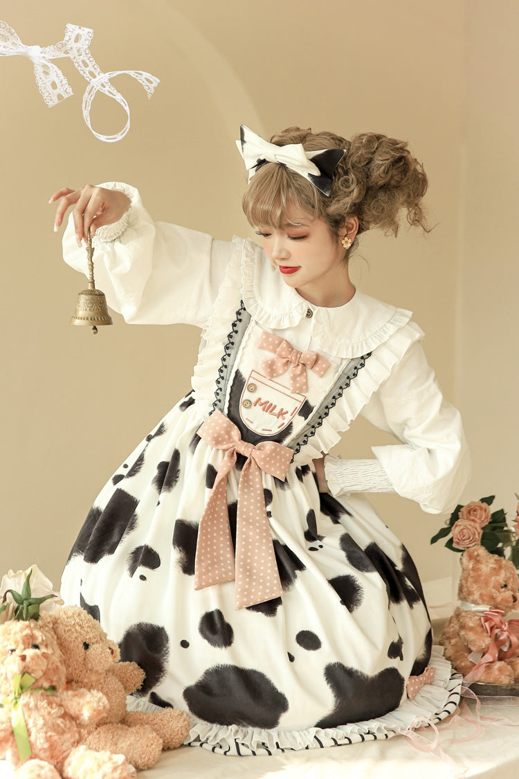 Sweet Lolita JSK - Milk Cow Print, 5 Colors, Ruffled, Printed, Bow Detail - additional product view 16