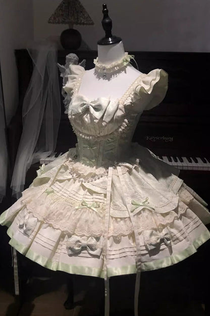 Sweet Lolita JSK - Mint Milk Green, Green, Ruffled, Ballet-Inspired Style, Bow Detail - additional product view 2