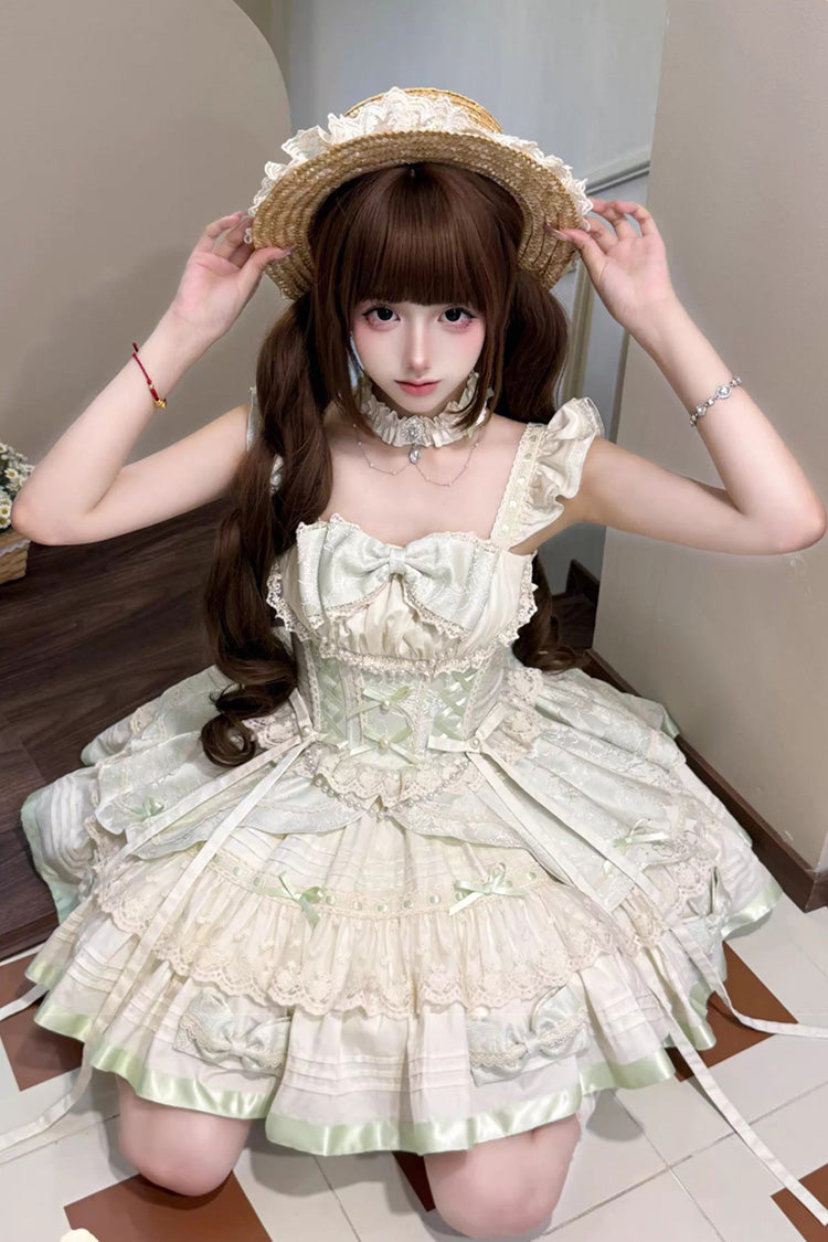 Sweet Lolita JSK - Mint Milk Green, Green, Ruffled, Ballet-Inspired Style, Bow Detail - additional product view 4
