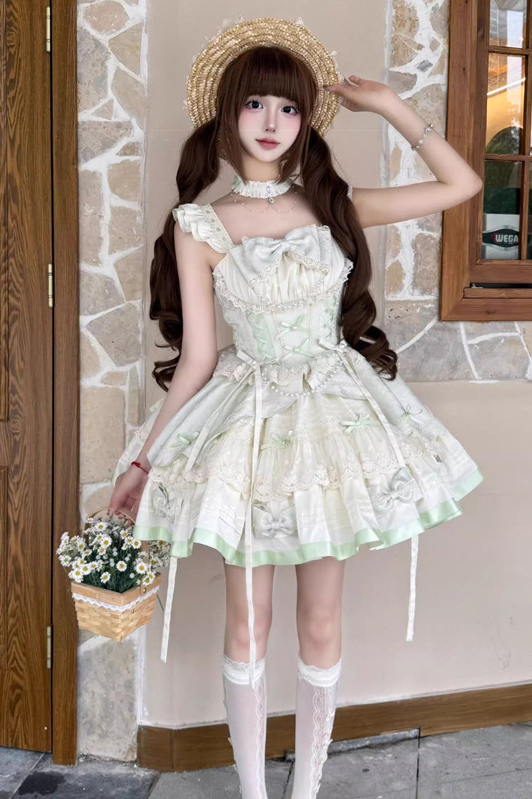Sweet Lolita JSK - Mint Milk Green, Green, Ruffled, Ballet-Inspired Style, Bow Detail - additional product view 5