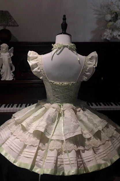 Sweet Lolita JSK - Mint Milk Green, Green, Ruffled, Ballet-Inspired Style, Bow Detail - additional product view 7