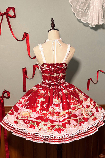 Sweet Lolita JSK - Mint Strawberry Dessert Print, 4 Colors, Ruffled, Printed, Bow Detail - additional product view 21