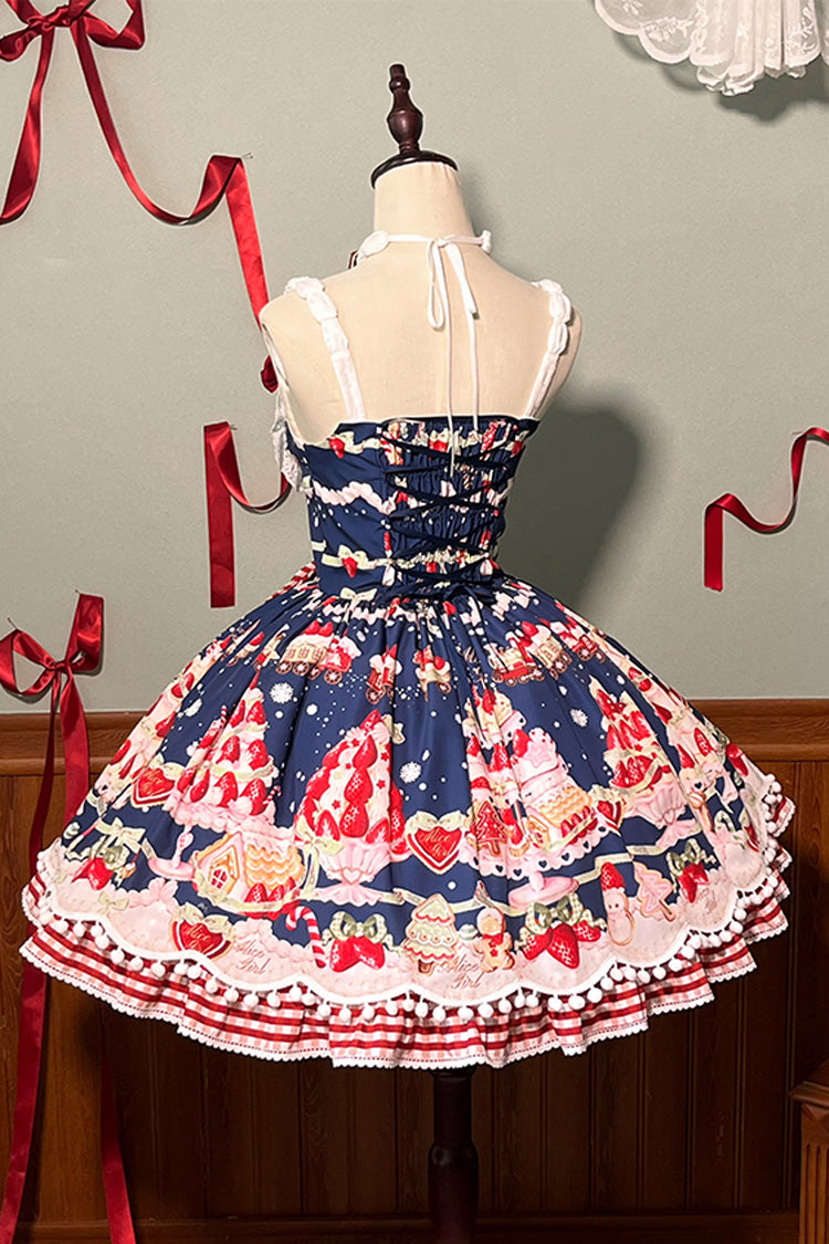 Sweet Lolita JSK - Mint Strawberry Dessert Print, 4 Colors, Ruffled, Printed, Bow Detail - additional product view 23