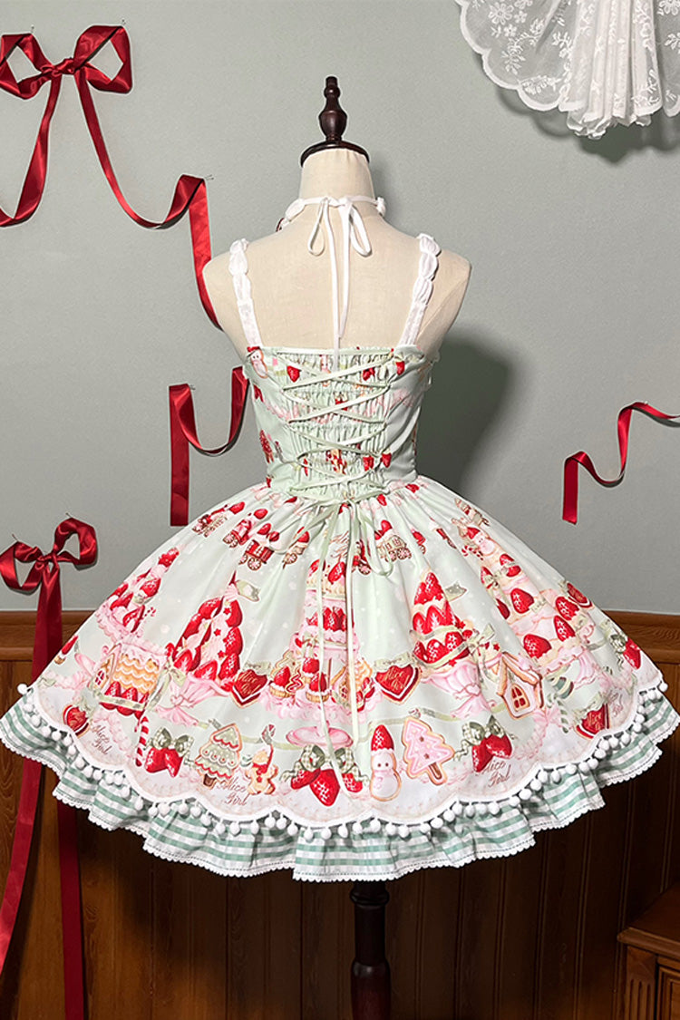 Sweet Lolita JSK - Mint Strawberry Dessert Print, 4 Colors, Ruffled, Printed, Bow Detail - additional product view 27