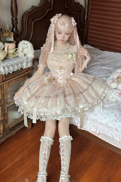 Sweet Lolita JSK - Mist Champagne, 3 Colors, Ruffled, Layered, Ballet-Inspired Style - additional product view 2