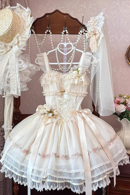 Sweet Lolita JSK - Mist Champagne, 3 Colors, Ruffled, Layered, Ballet-Inspired Style - additional product view 3