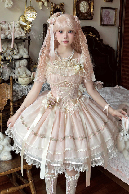 Sweet Lolita JSK - Mist Champagne, 3 Colors, Ruffled, Layered, Ballet-Inspired Style - additional product view 5