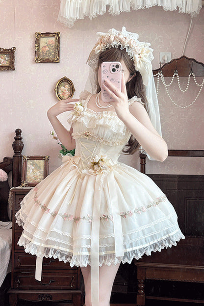 Sweet Lolita JSK - Mist Champagne, 3 Colors, Ruffled, Layered, Ballet-Inspired Style - additional product view 6