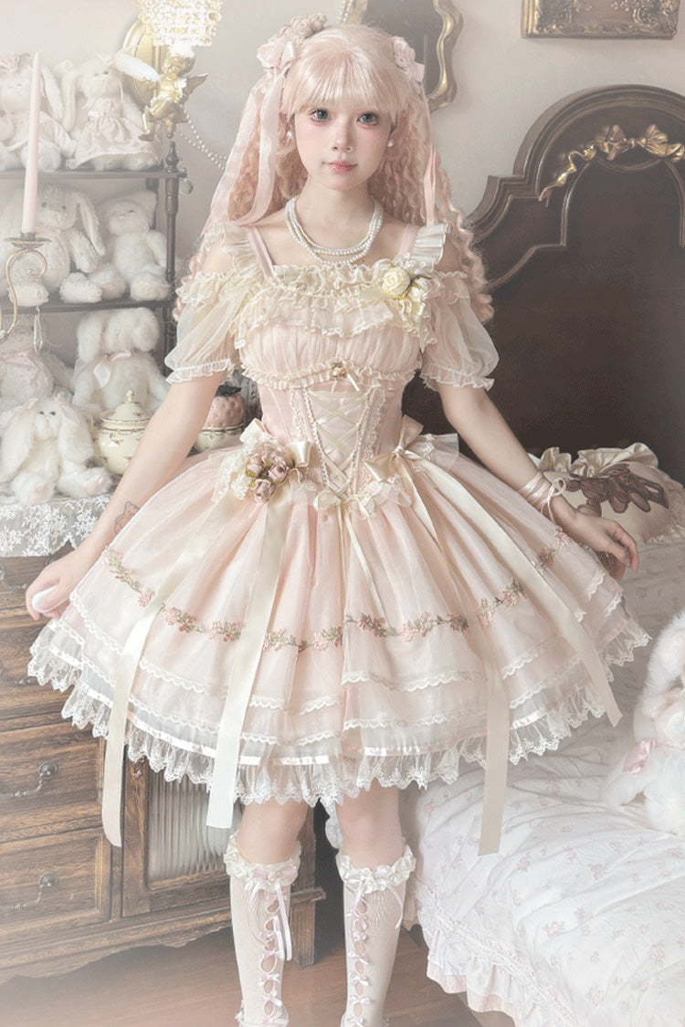 Sweet Lolita JSK - Mist Champagne, 3 Colors, Ruffled, Layered, Ballet-Inspired Style - main product image