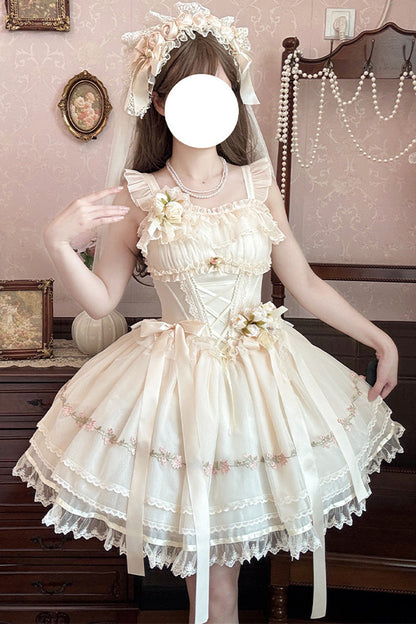 Sweet Lolita JSK - Mist Champagne, 3 Colors, Ruffled, Layered, Ballet-Inspired Style - S Ivory / M Ivory / L Ivory option