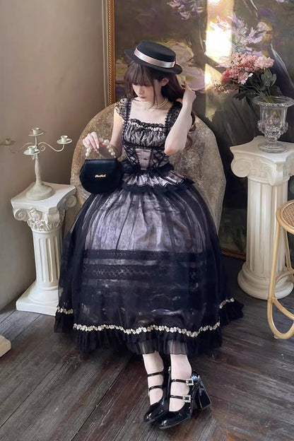 Sweet Lolita JSK - Mist-shrouded Vineyard, 2 Colors, Bow Detail, Lace Trim, Ruffled - additional product view 2