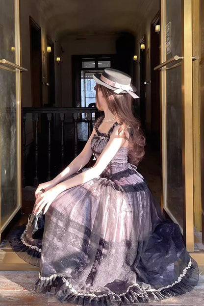 Sweet Lolita JSK - Mist-shrouded Vineyard, 2 Colors, Bow Detail, Lace Trim, Ruffled - additional product view 4