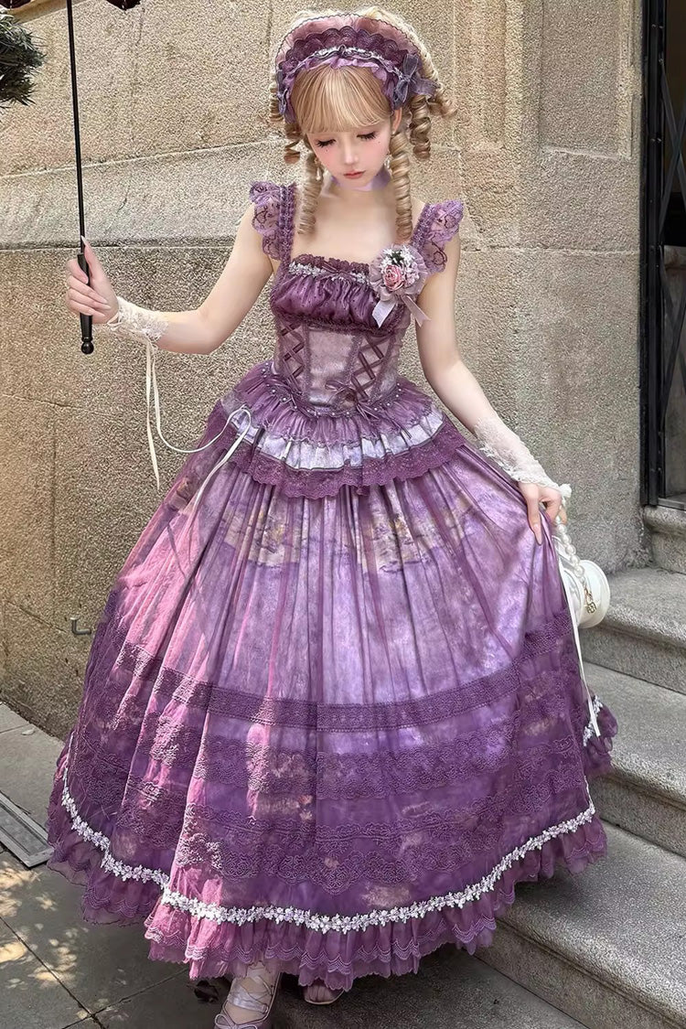 Sweet Lolita JSK - Mist-shrouded Vineyard, Purple, Lace-Up, Bow Detail, Lace Trim - additional product view 3