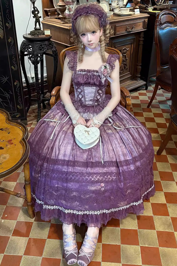 Sweet Lolita JSK - Mist-shrouded Vineyard, Purple, Lace-Up, Bow Detail, Lace Trim - additional product view 4